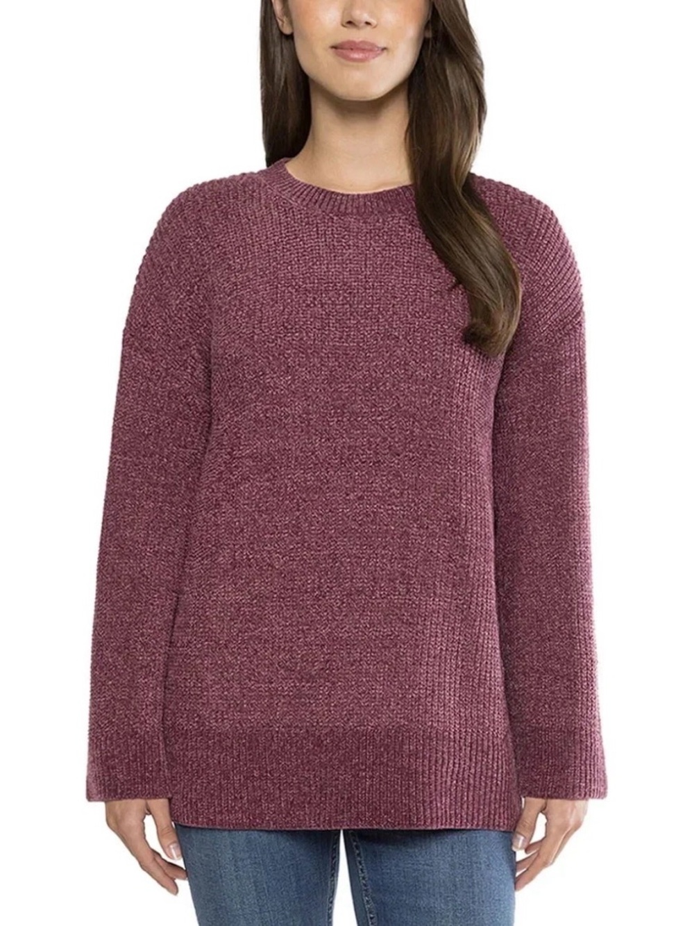 Matty M The Chenille Crew Neck Sweater, Plum (Purple), Size XL